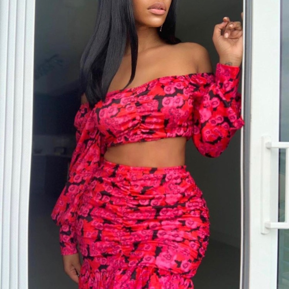 Sexy floral lily ruffle dress
